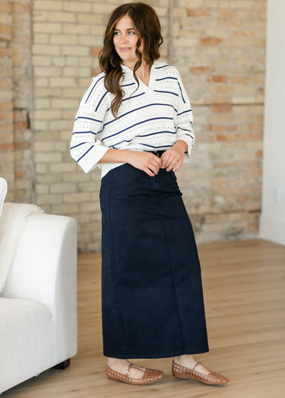 Halia Blue Stripe Knit Polo Top FF Tops