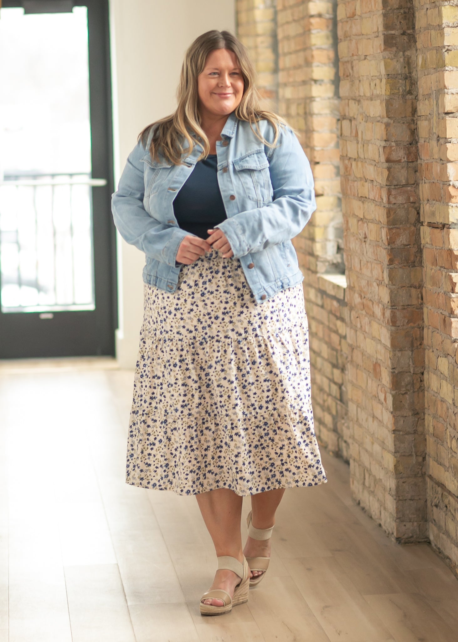 Harlow Tiered Blue Floral Midi Skirt IC Skirts