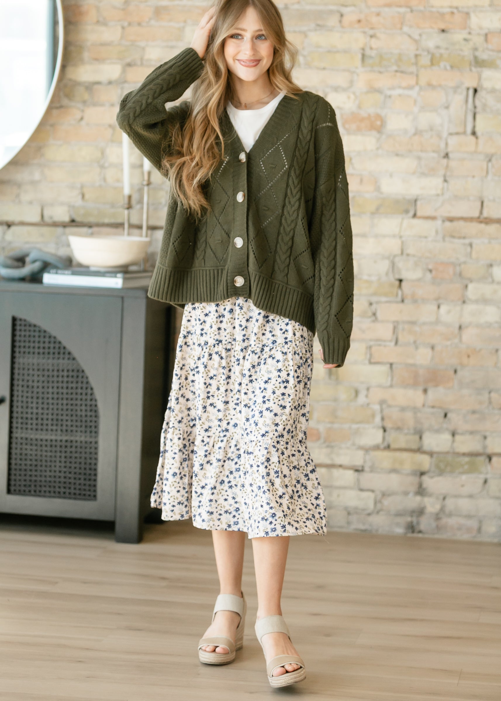 Harlow Tiered Blue Floral Midi Skirt IC Skirts