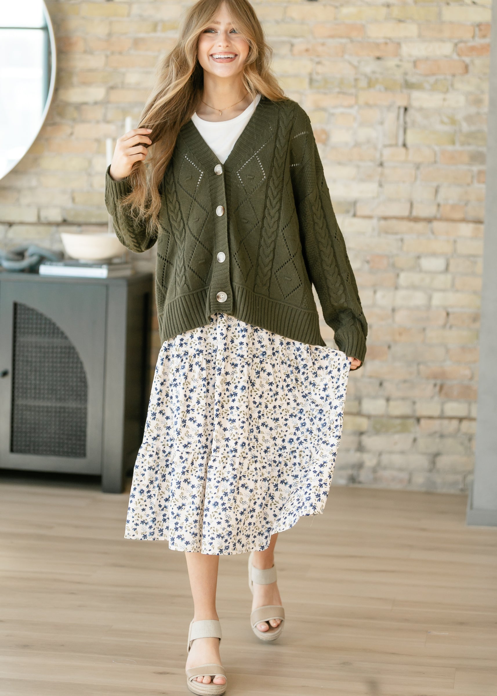 Harlow Tiered Blue Floral Midi Skirt IC Skirts