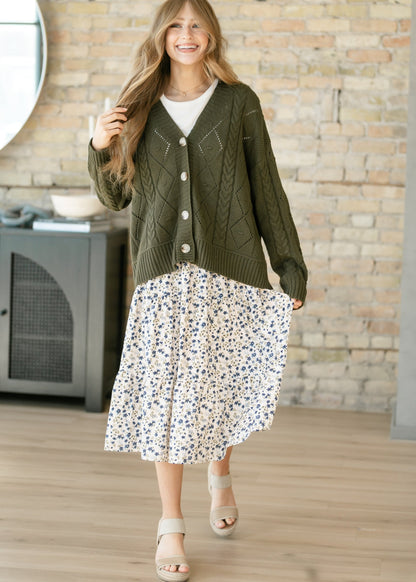 Harlow Tiered Blue Floral Midi Skirt IC Skirts