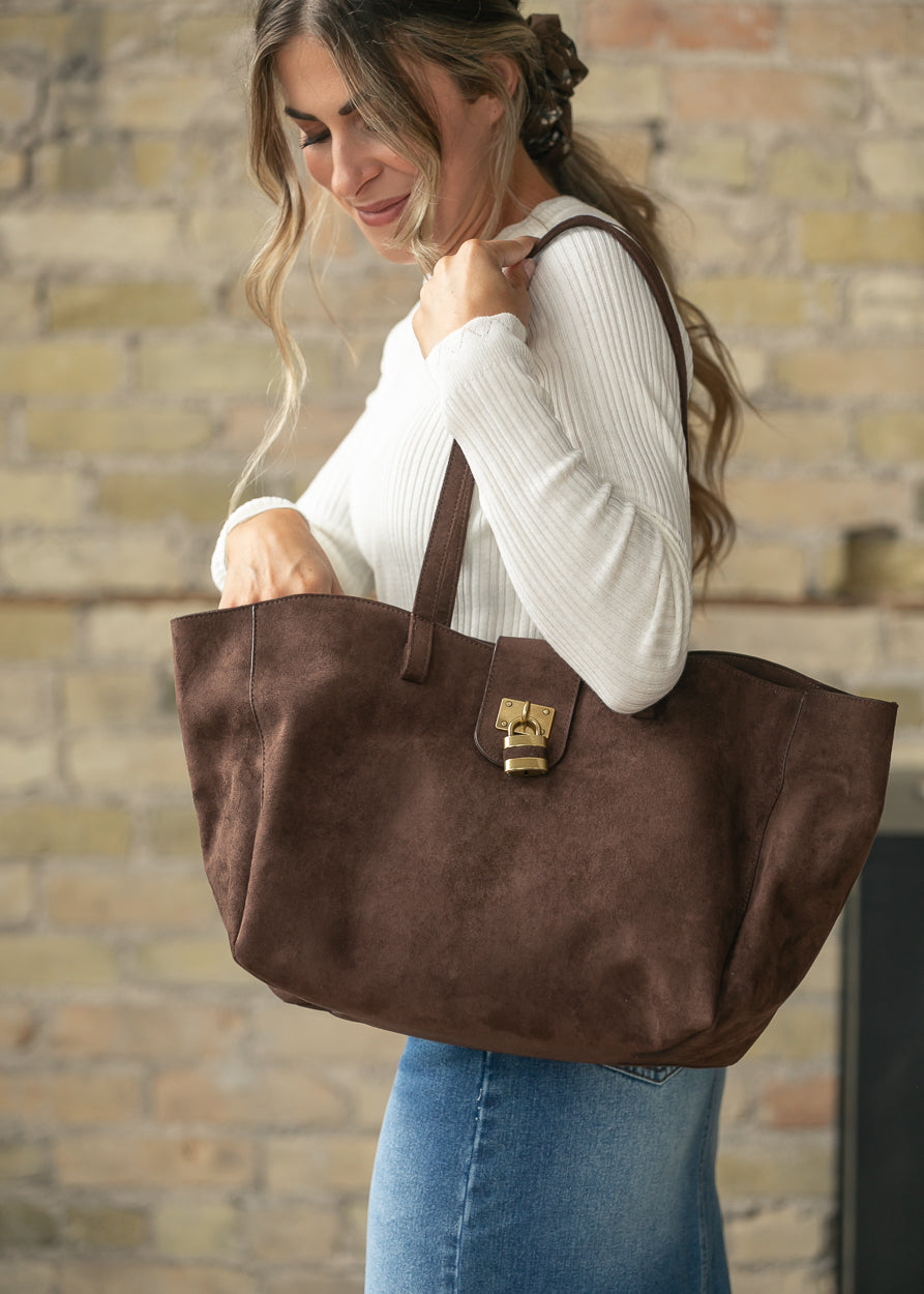 Harper Lock Detail Suede Tote Bag Accessory