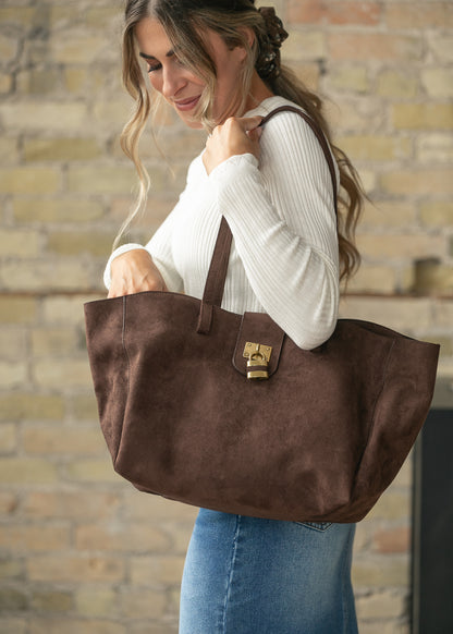 Harper Lock Detail Suede Tote Bag Accessory