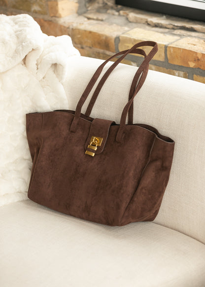 Harper Lock Detail Suede Tote Bag Accessory