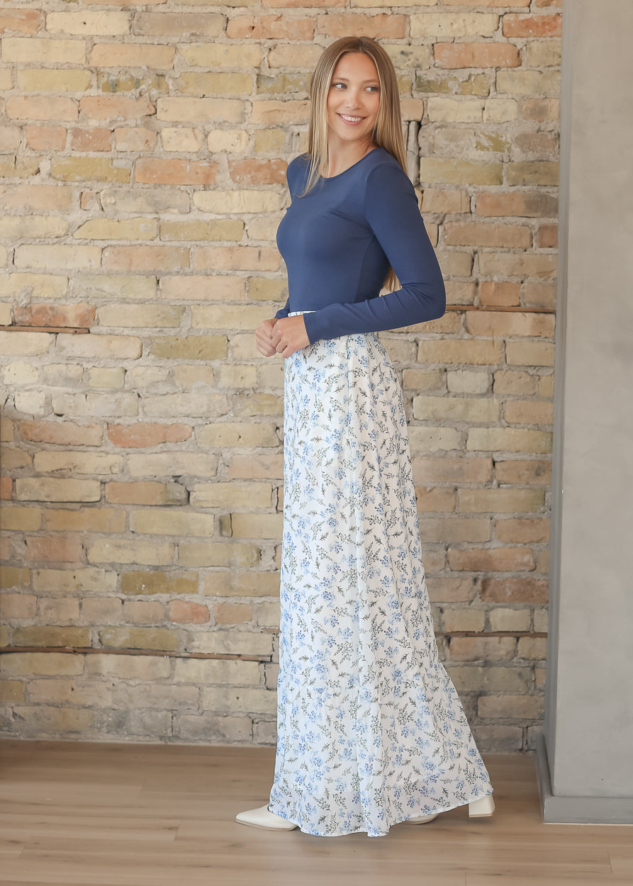 Havyn Blue Floral Lined Maxi Skirt IC Skirts