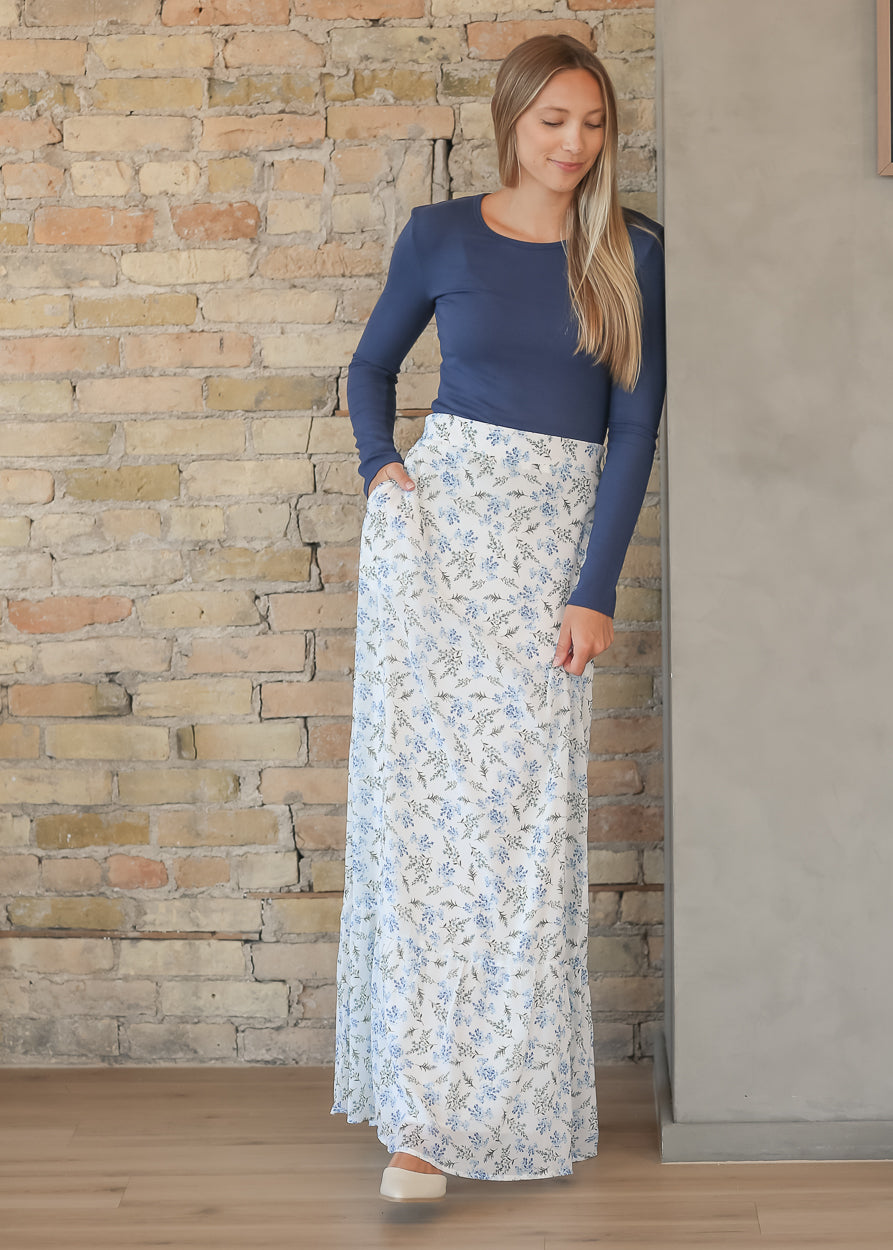 Havyn Blue Floral Lined Maxi Skirt IC Skirts