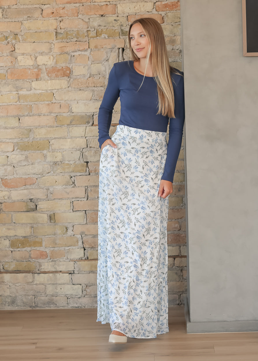 Havyn Blue Floral Lined Maxi Skirt IC Skirts