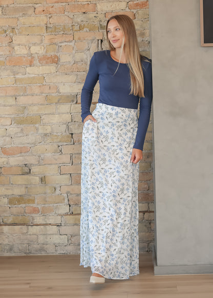 Havyn Blue Floral Lined Maxi Skirt IC Skirts