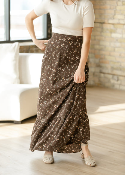 Havyn Chocolate Floral Lined Maxi Skirt IC Skirts