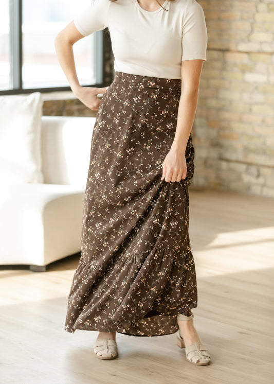 Havyn Chocolate Floral Lined Maxi Skirt IC Skirts