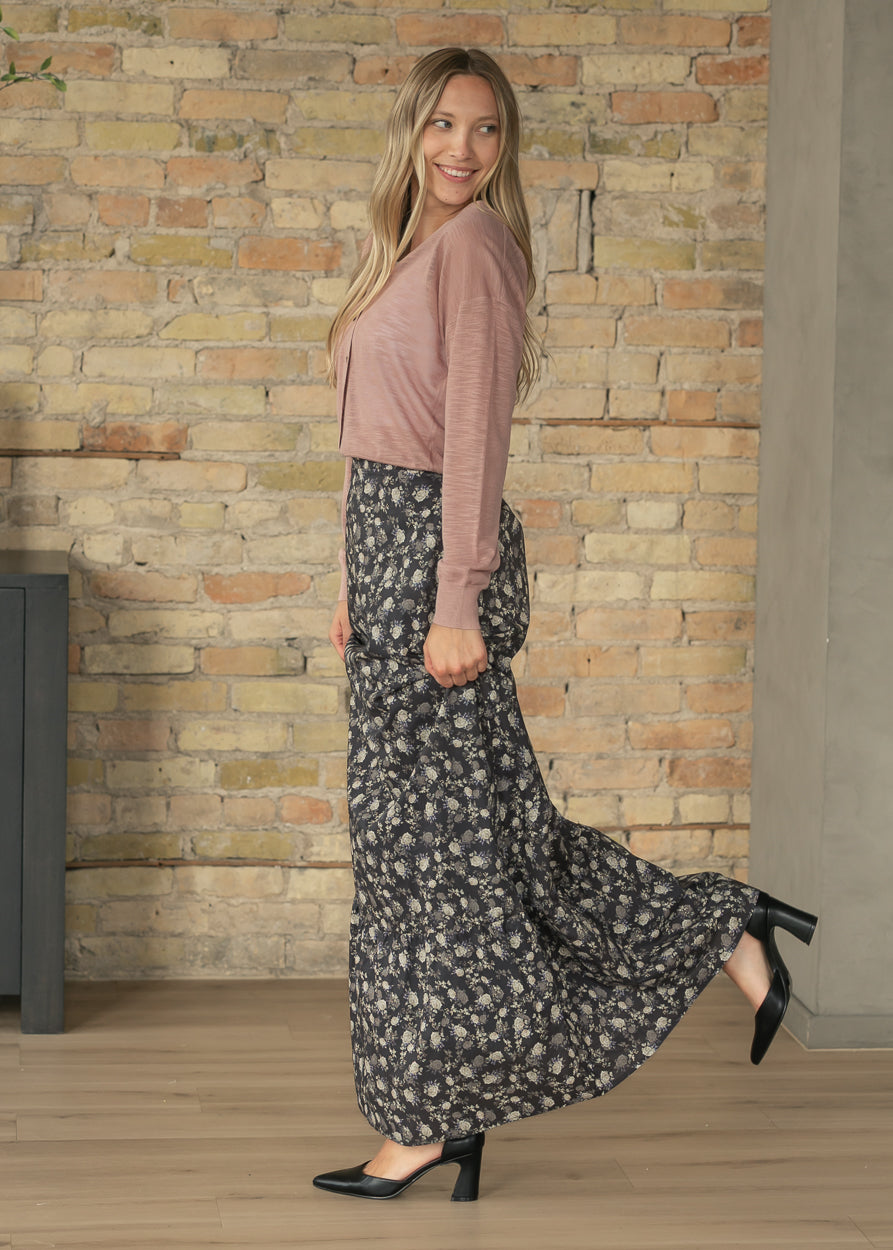 Havyn Dusty Purple Floral Lined Maxi Skirt IC Skirts