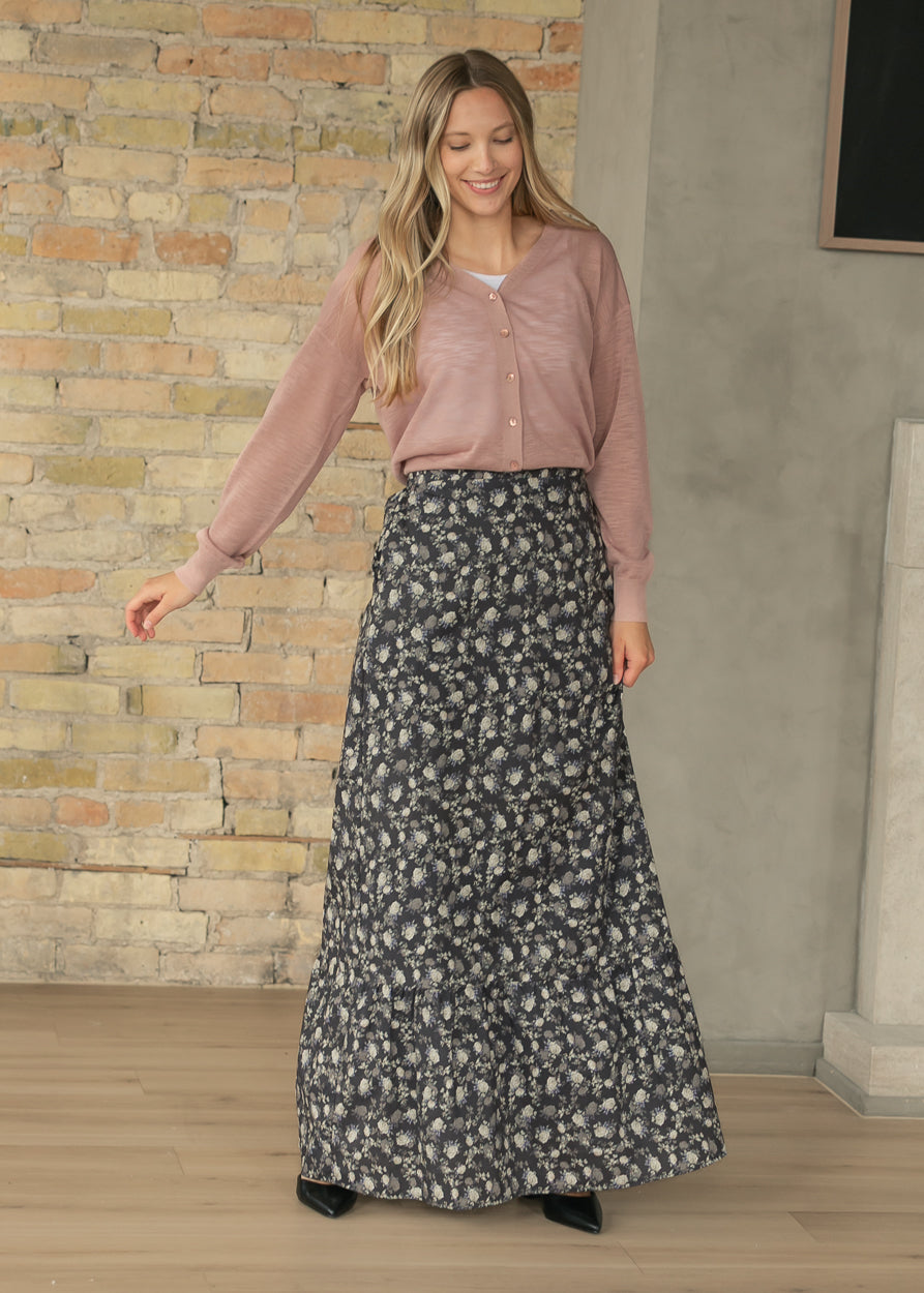 Havyn Dusty Purple Floral Lined Maxi Skirt IC Skirts