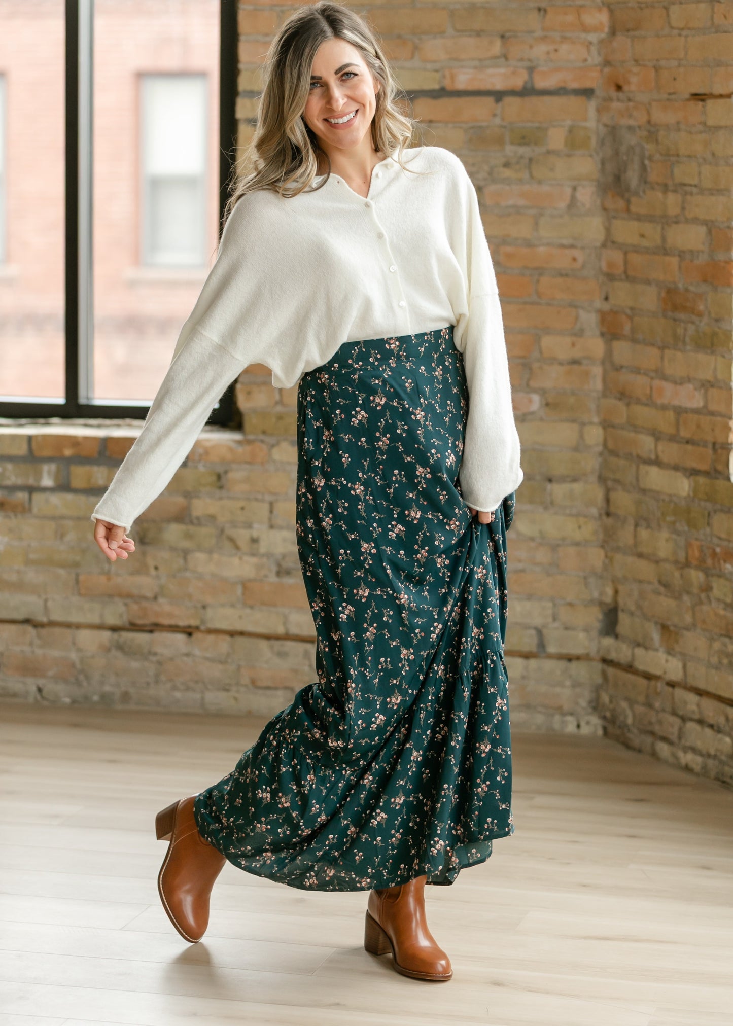 Havyn Teal Floral Lined Maxi Skirt IC Skirts