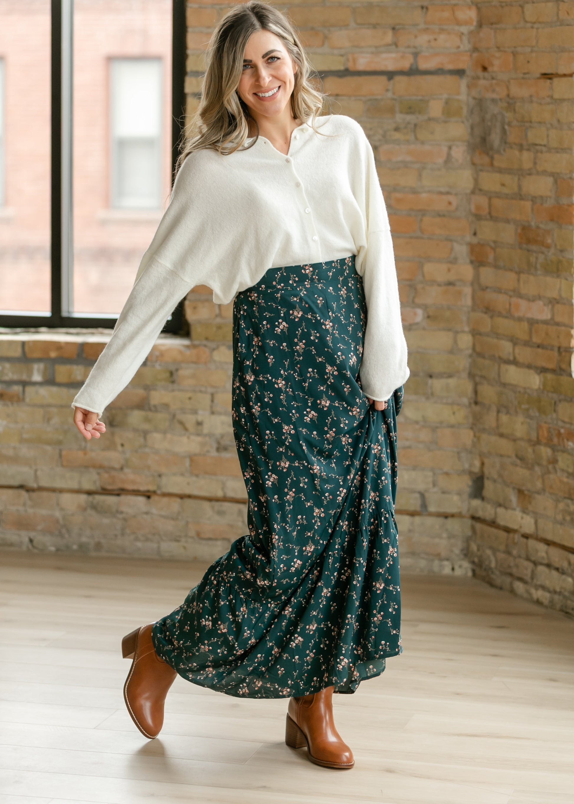 Havyn Teal Floral Lined Maxi Skirt IC Skirts