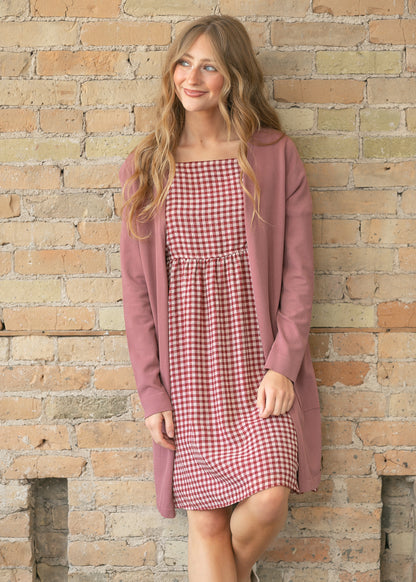 Hayes Red Gingham Puff Sleeve Midi Dress FF Dresses