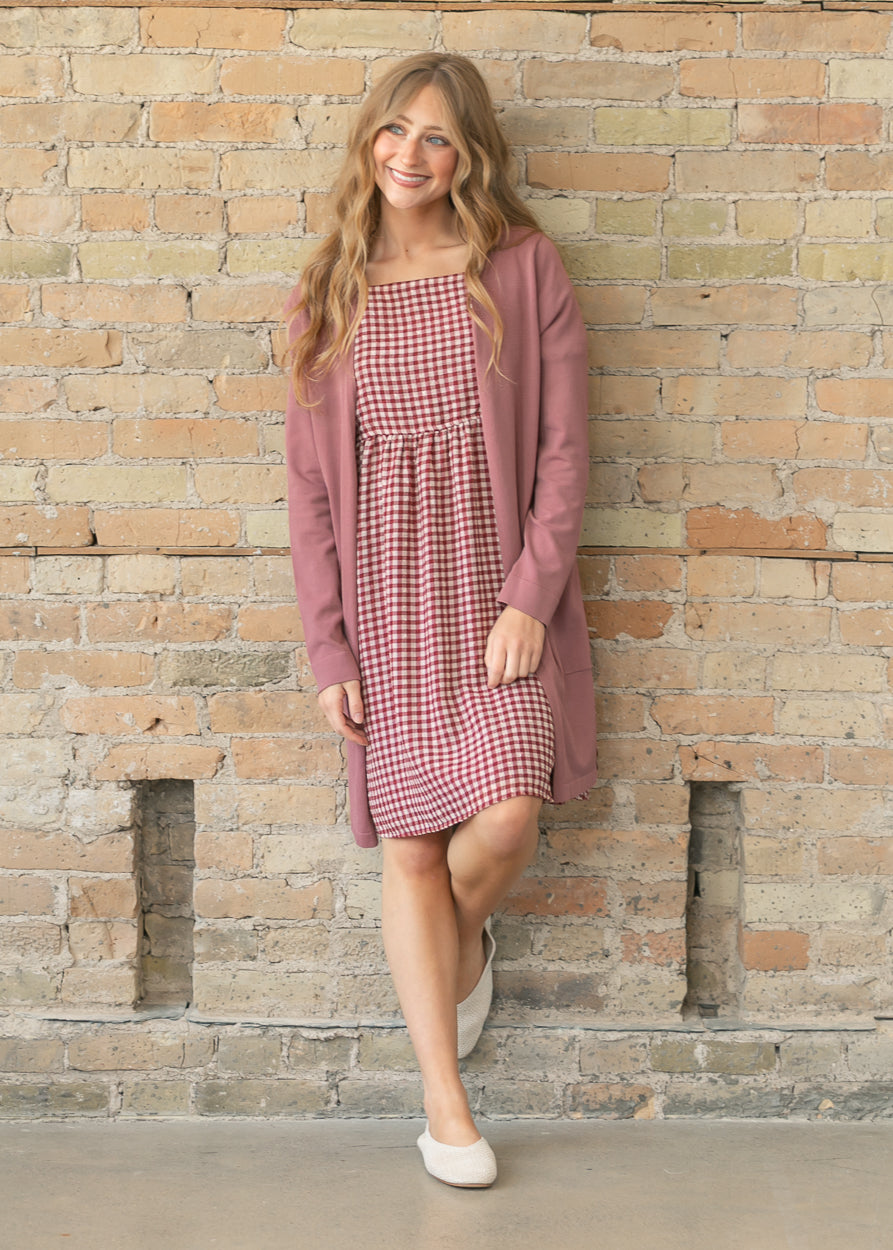 Hayes Red Gingham Puff Sleeve Midi Dress FF Dresses