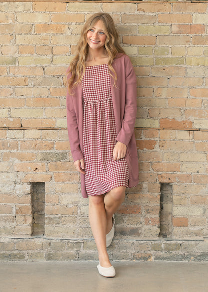 Hayes Red Gingham Puff Sleeve Midi Dress FF Dresses