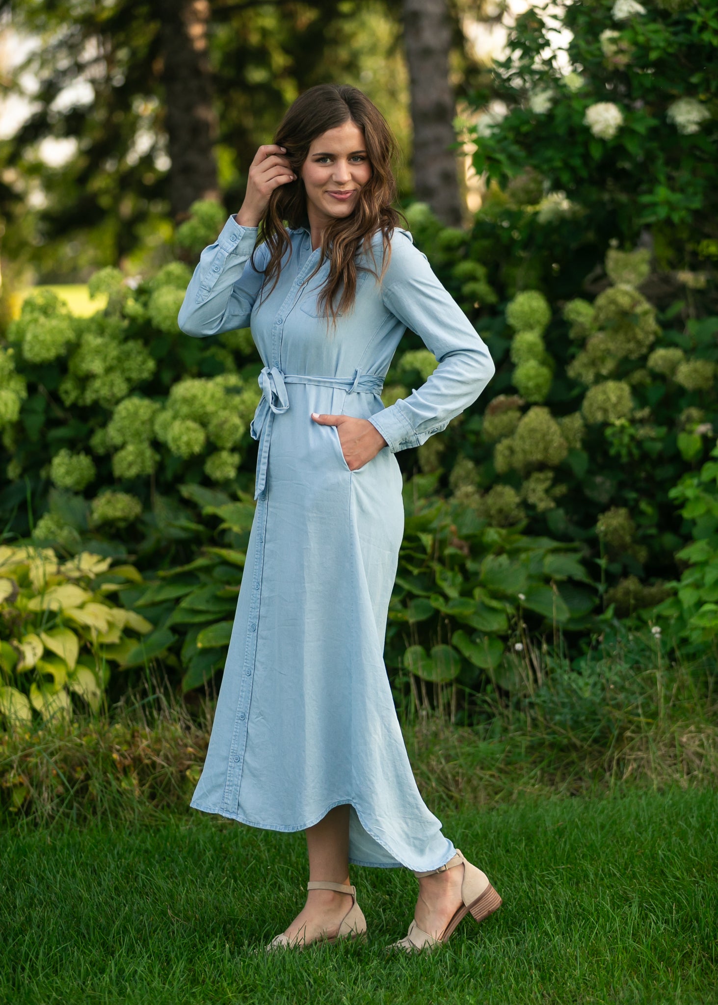 Hazel Chambray Long Sleeve Dress – Inherit Co
