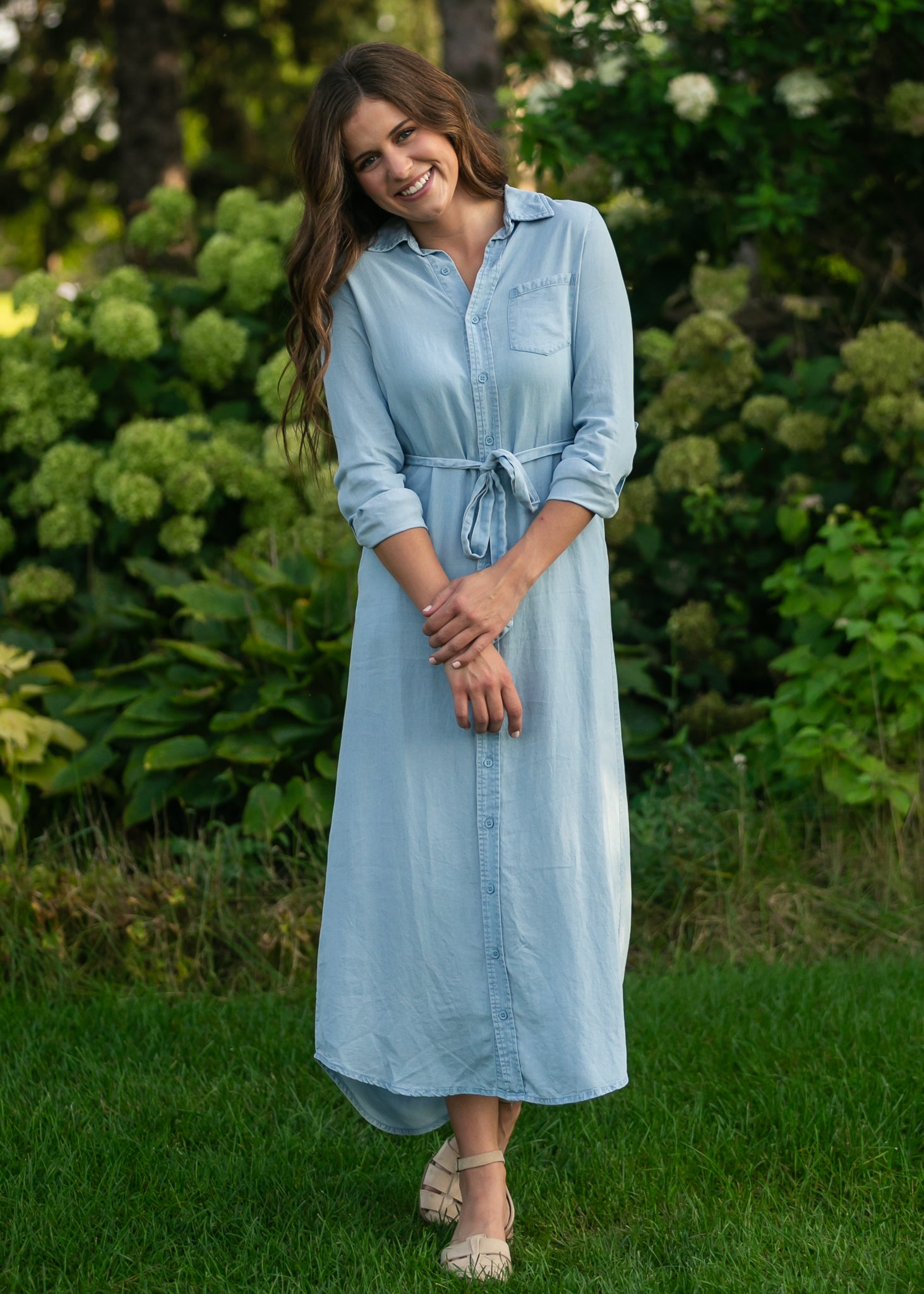 Hazel Chambray Long Sleeve Dress  Inherit Co.