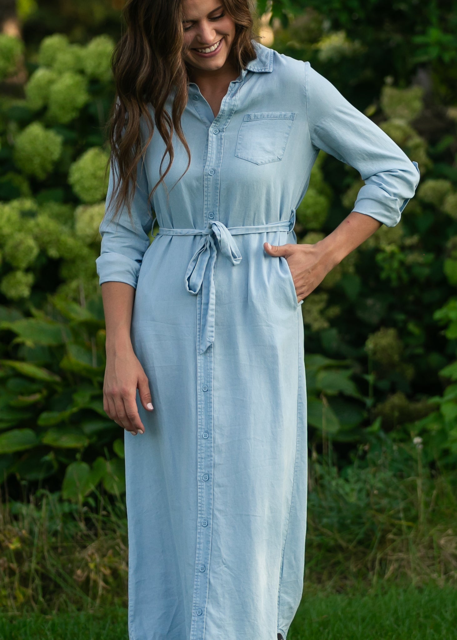 Hazel Chambray Long Sleeve Dress, Small Hazel Chambray Long Sleeve Dress, Small