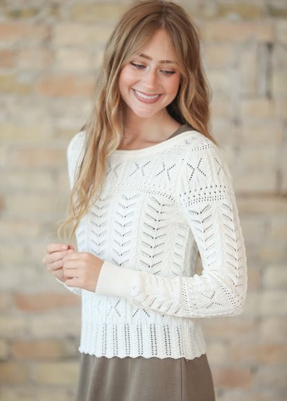 Heartloom® Hansen Eggshell Open Knit Sweater FF Tops