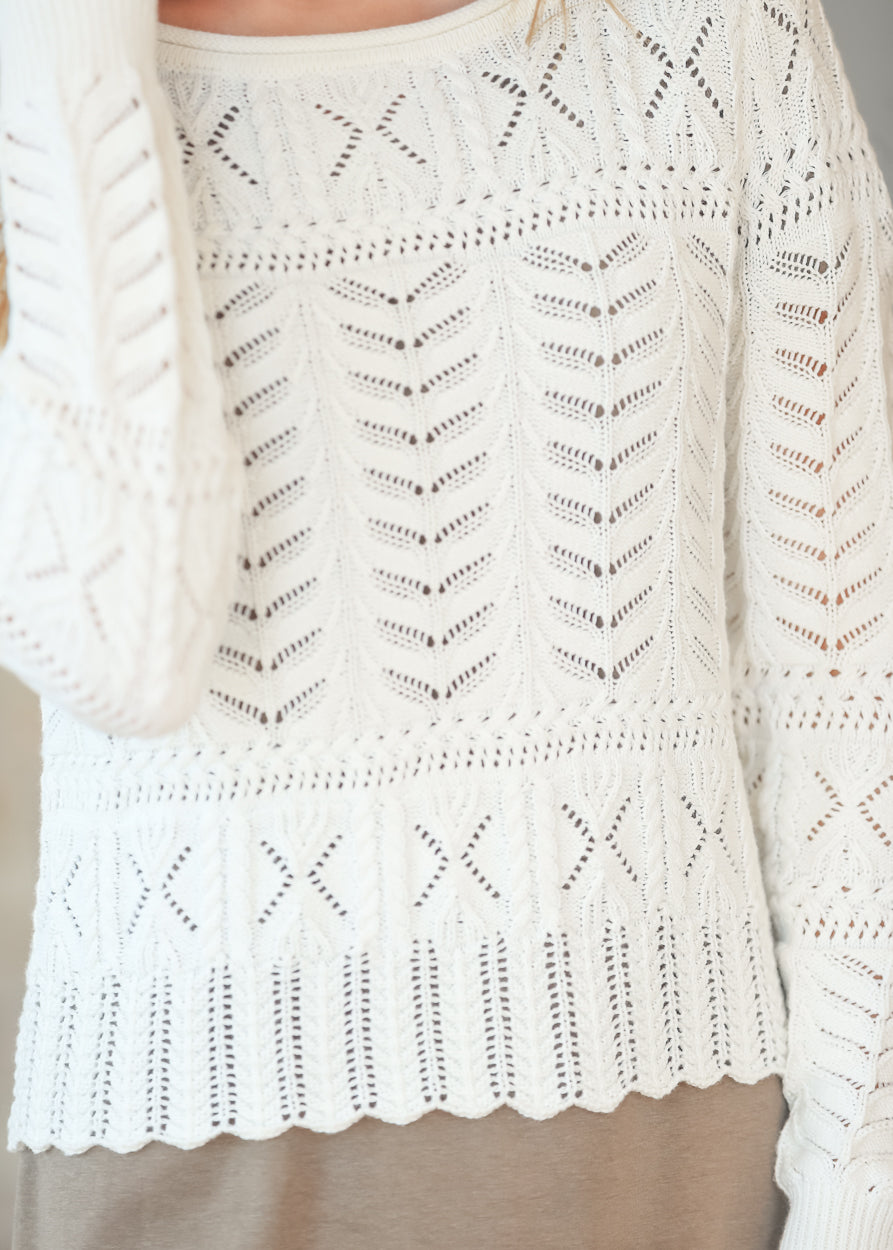 Heartloom® Hansen Eggshell Open Knit Sweater FF Tops