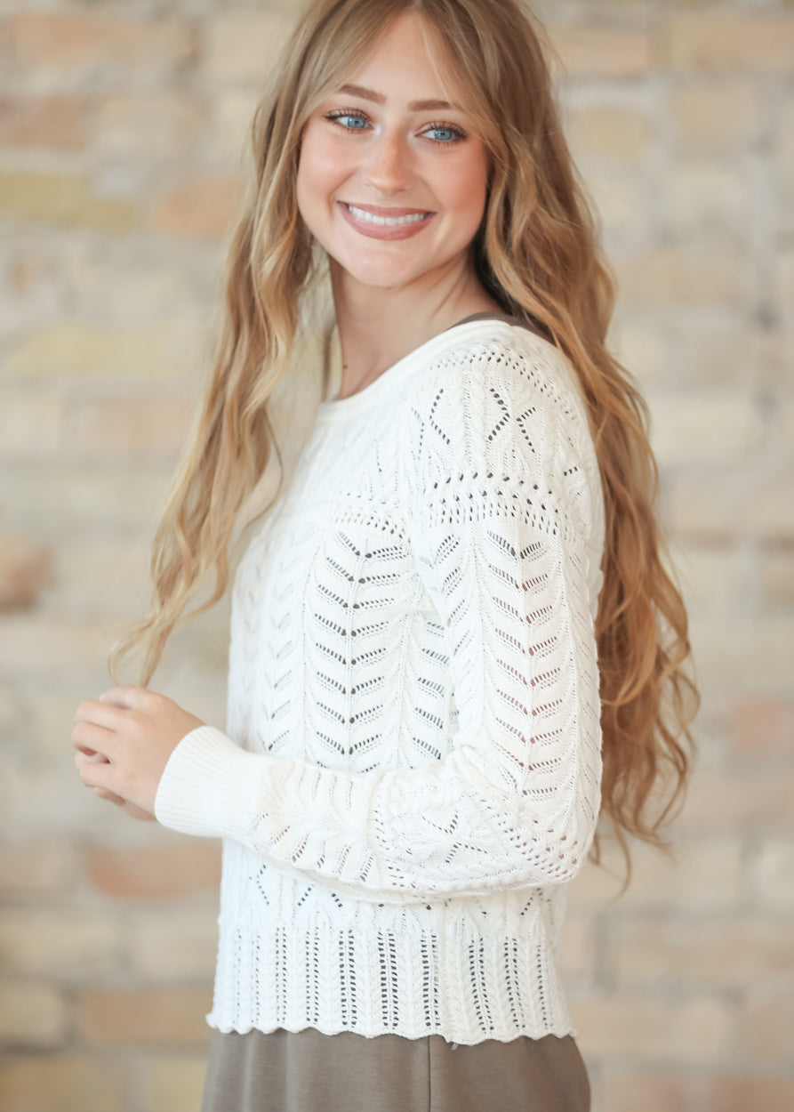 Heartloom® Hansen Eggshell Open Knit Sweater FF Tops