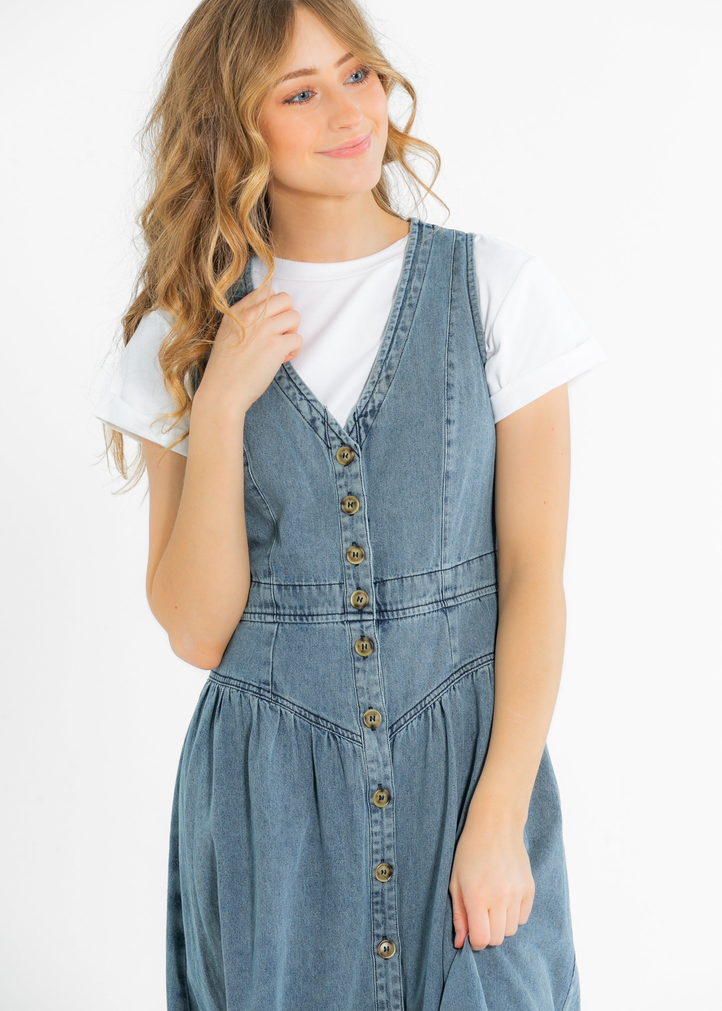white christmas dresses Heartloom® Jamie Front Button Denim Midi Dress