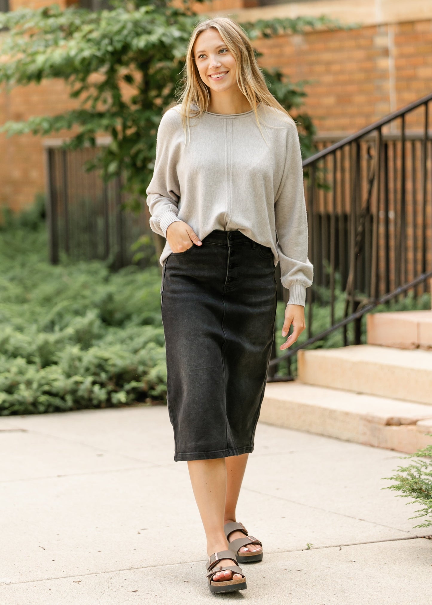 Heather Mocha Raw Seam Sweater FF Tops