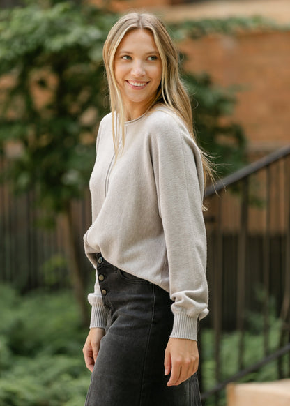 Heather Mocha Raw Seam Sweater FF Tops