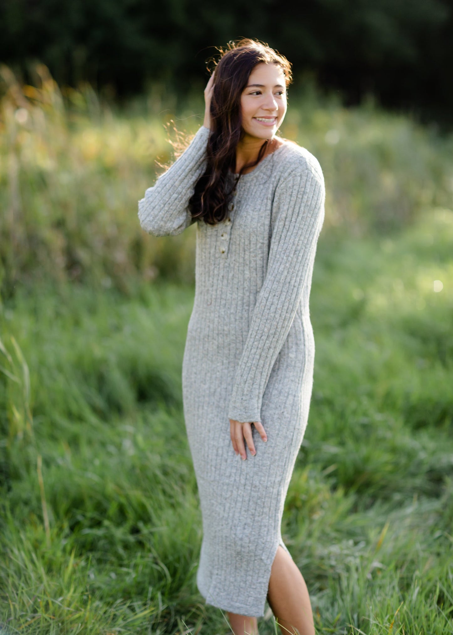 Henley Ribbed Sweater Midi Dress FF Dresses