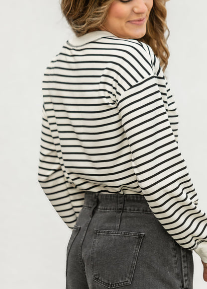 Henley Stripe Snap Knit Top FF Tops