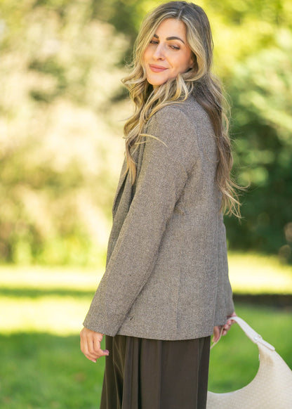 Herringbone Single Button Blazer FF Layering Essentials