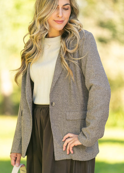 Herringbone Single Button Blazer FF Layering Essentials
