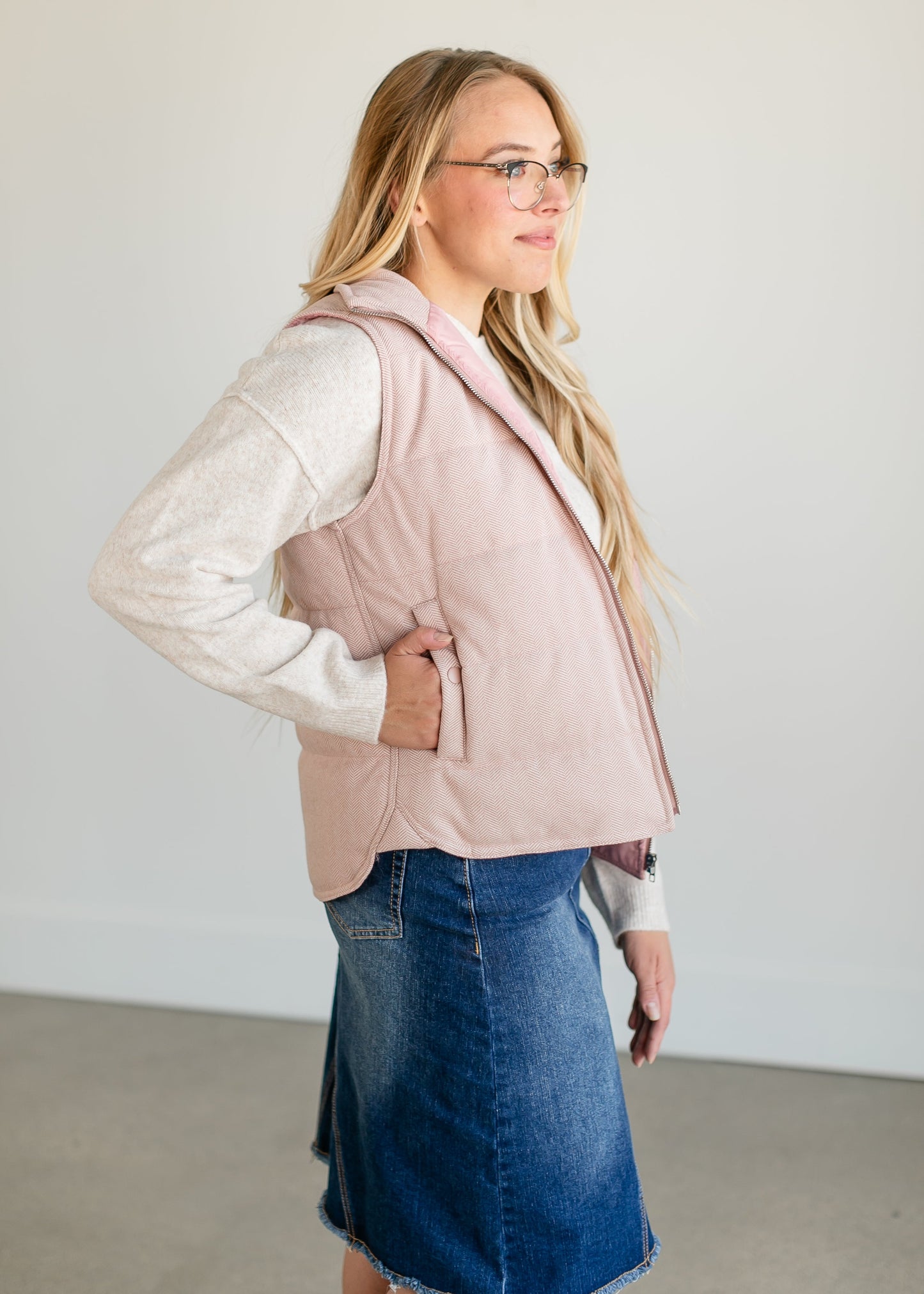 Herringbone Zip-up Vest FF Tops