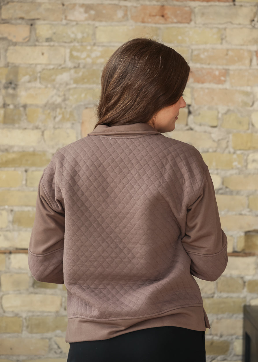 High Neck Quilted Half Zip Pullover Sweatshirt FF Tops