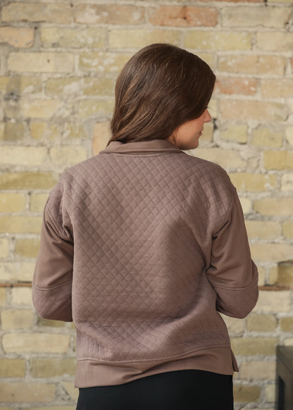 High Neck Quilted Half Zip Pullover Sweatshirt FF Tops