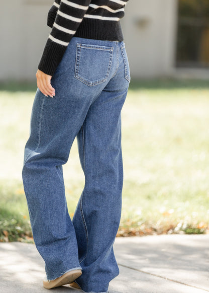 High Rise Clean Cut Raw Hem Wide Jeans FF Pants