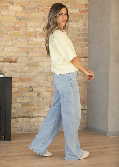 High Rise Full Length Wide Leg Jeans FF Pants