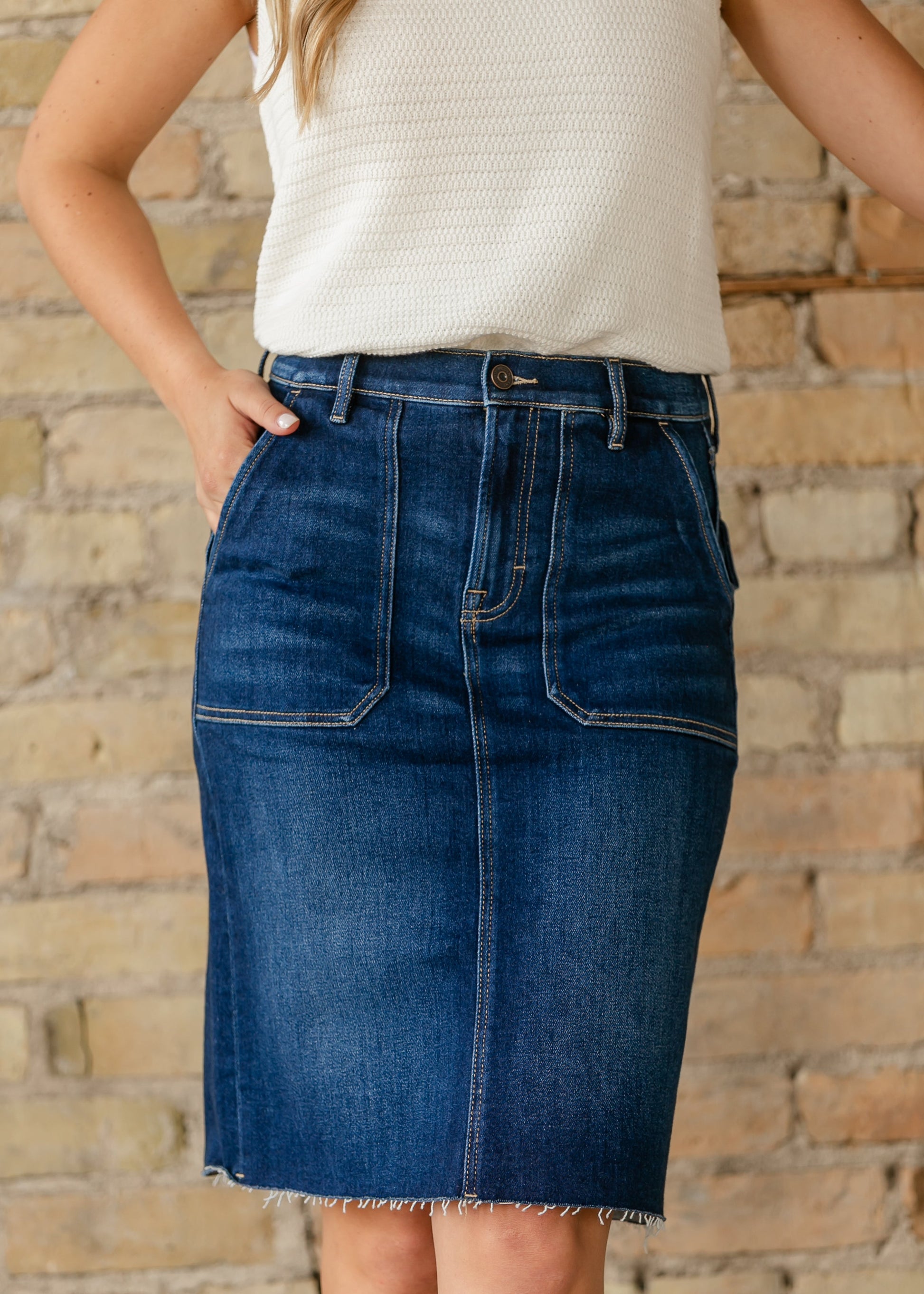 High Waist Denim Midi Skirt FF Skirts