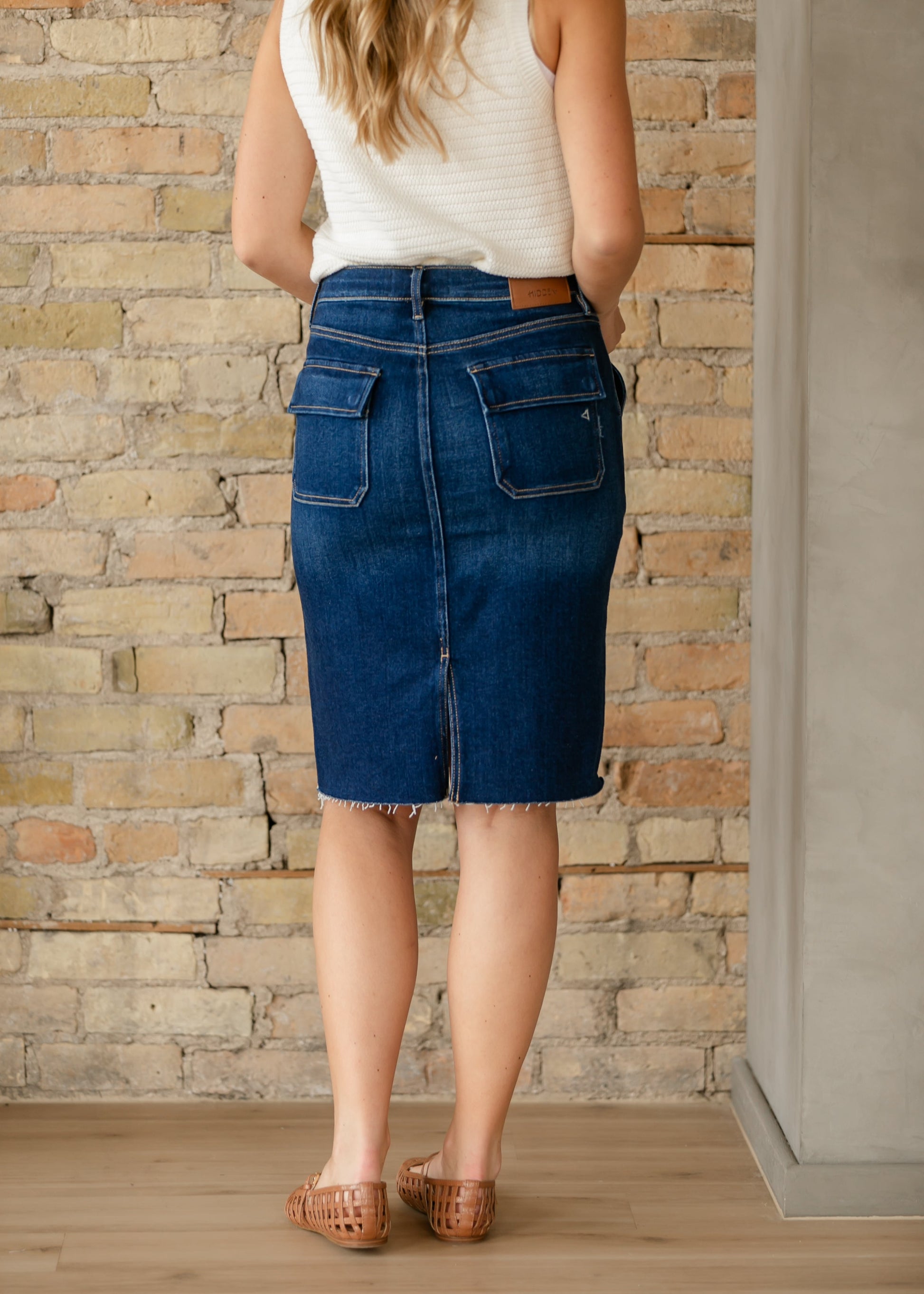 High Waist Denim Midi Skirt FF Skirts