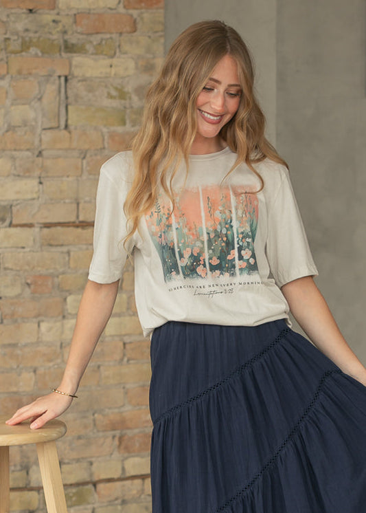 His Mercies Are New Floral Graphic Tee FF Tops