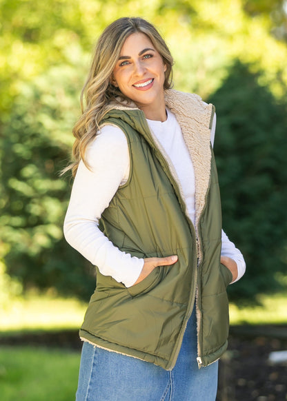 Hooded Reversible Quilted Vest FF Layering Essentials