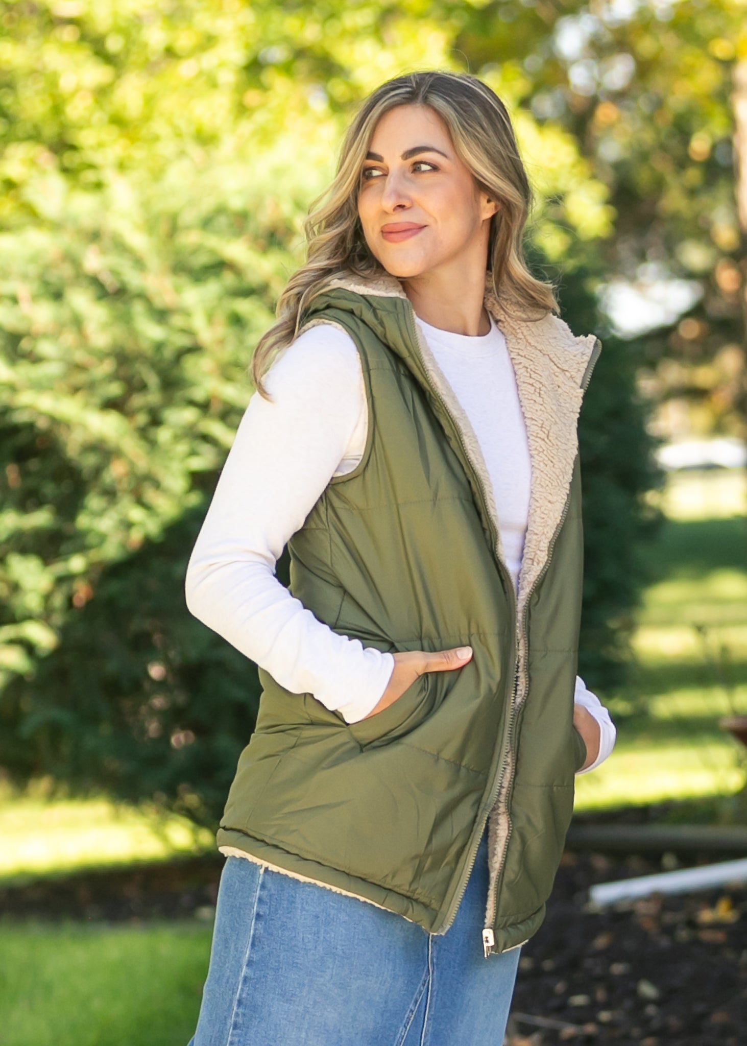 Hooded Reversible Quilted Vest FF Layering Essentials