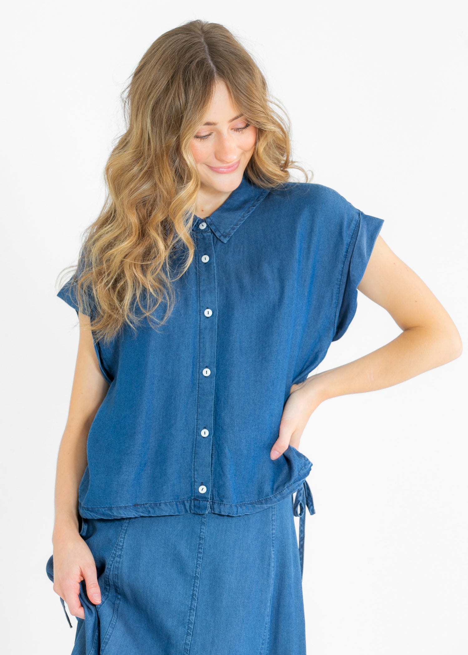 Indigo Tencel Buttoned Denim Top FF Tops