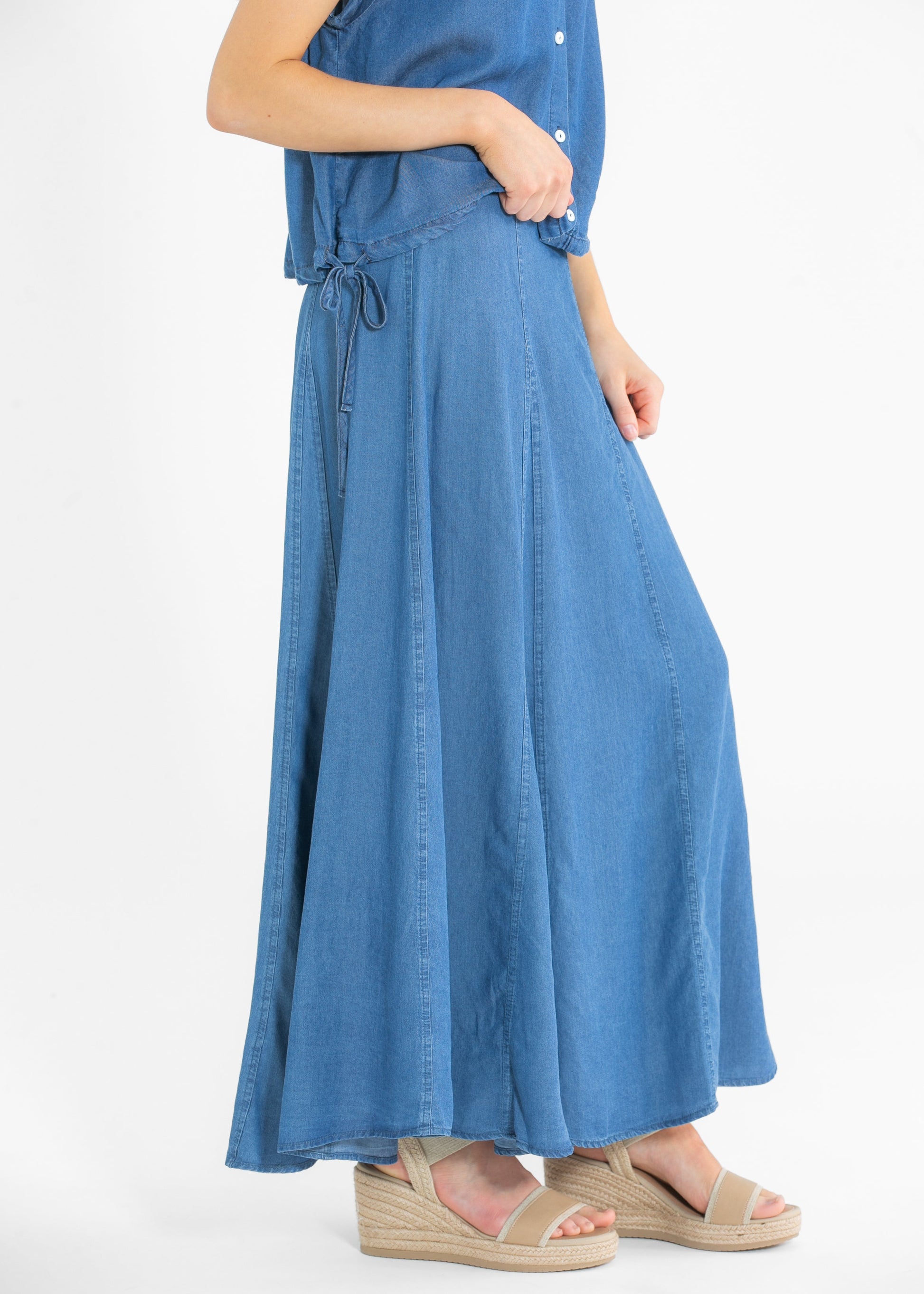 Indigo Tencel Maxi Denim Skirt FF Skirts