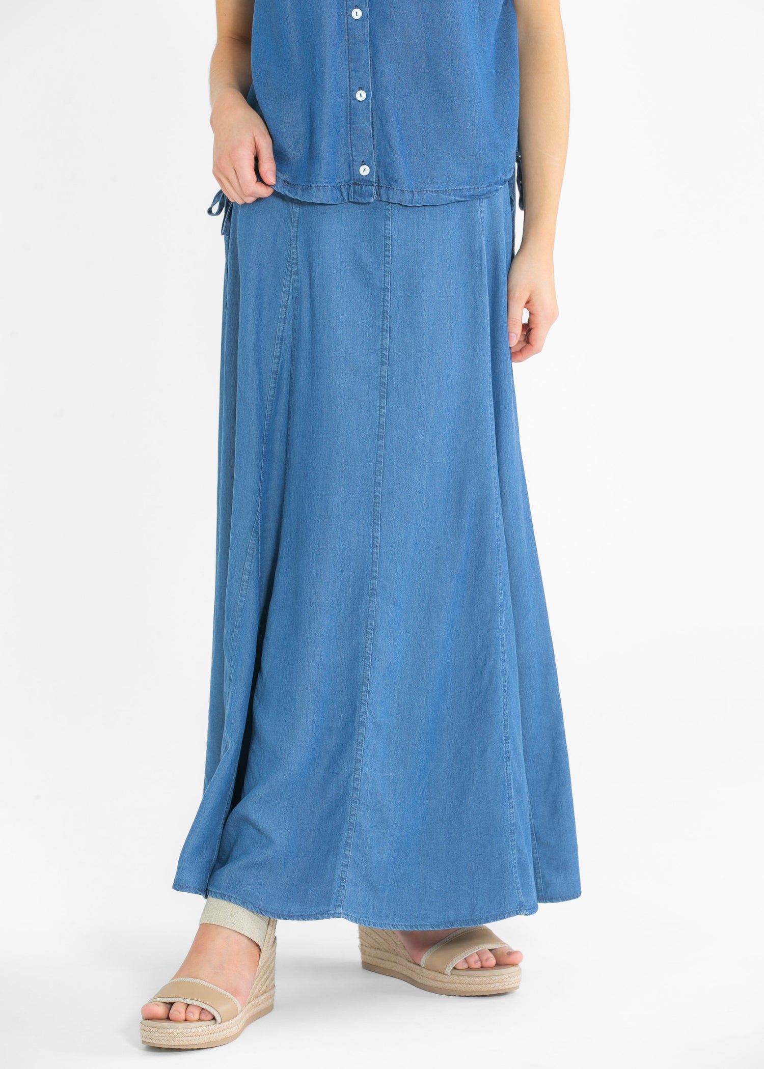 Indigo Tencel Maxi Denim Skirt FF Skirts