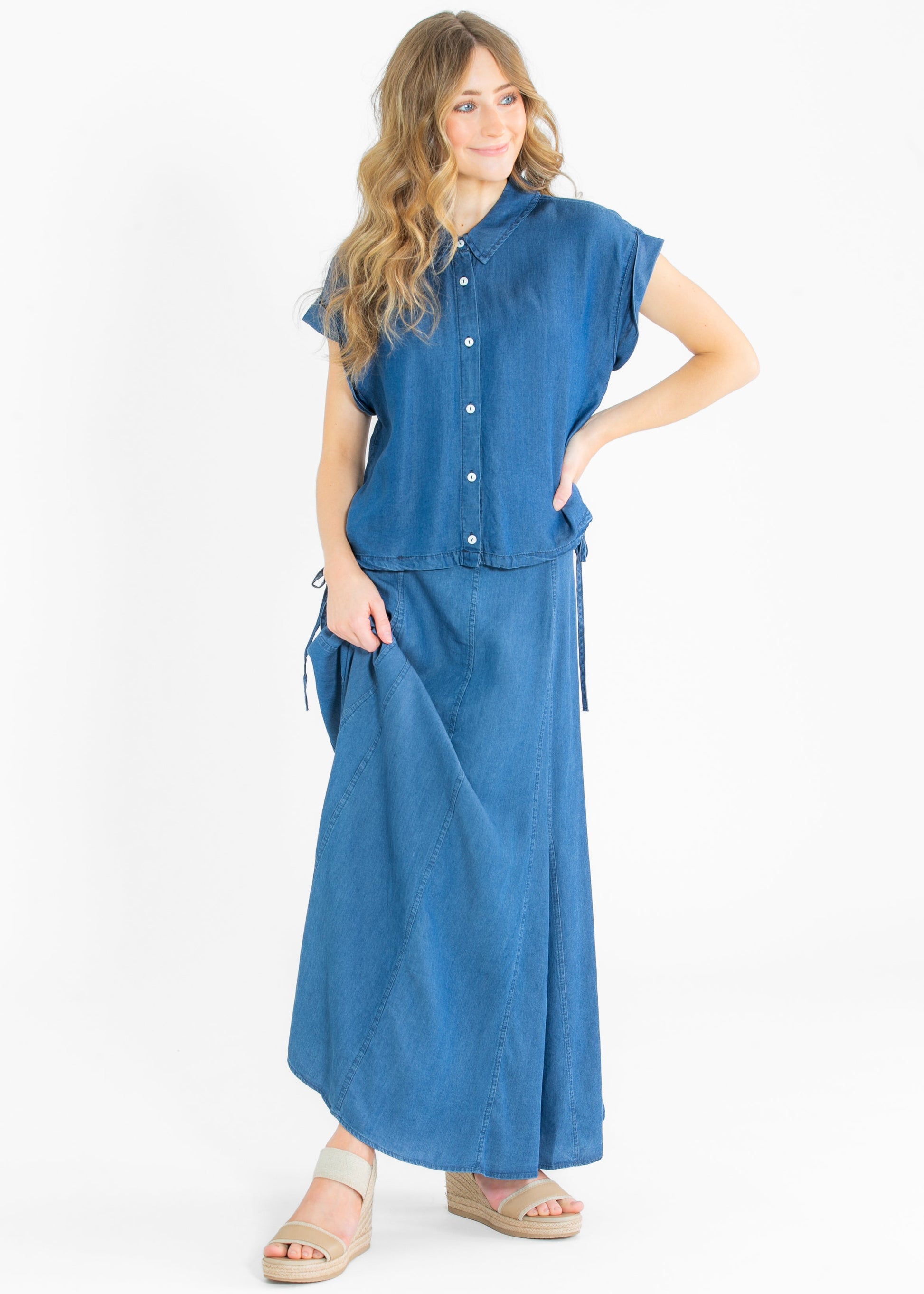 Indigo Tencel Maxi Denim Skirt FF Skirts