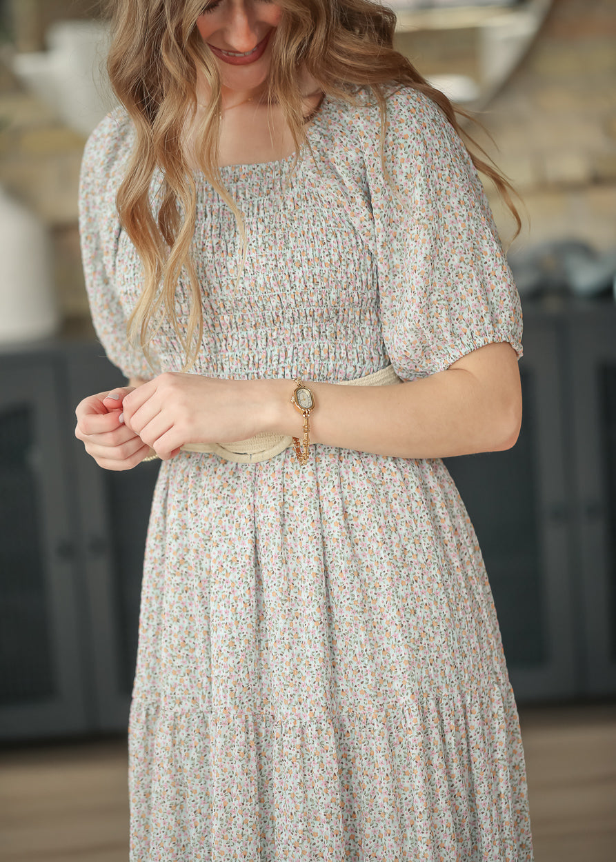 Indy Honeybloom Floral Smocked Midi Dress FF Dresses