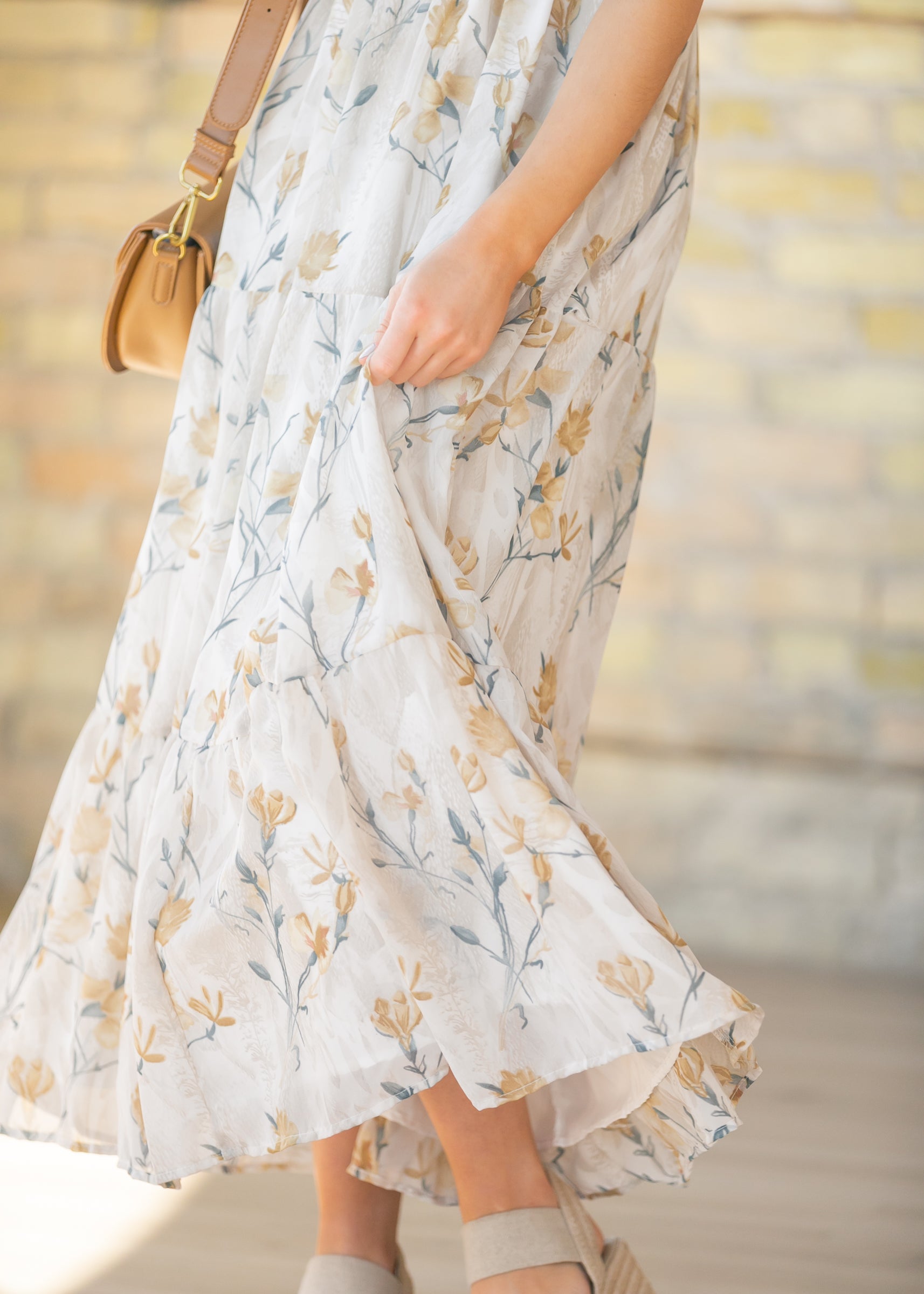ivory floral midi dress Cotton Ivory White Floral Midi Sundress with Pockets Ivory White / Medium